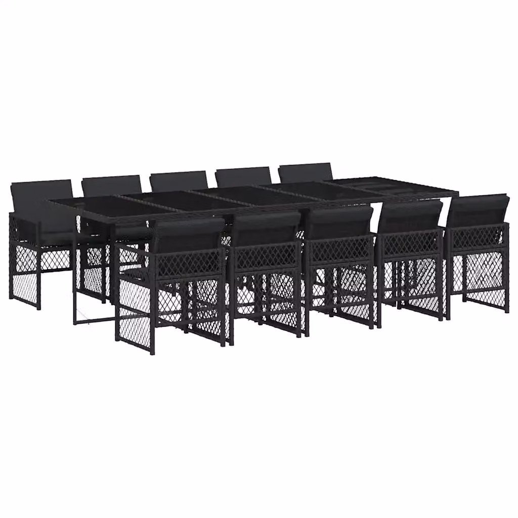 vidaXL Set da Pranzo da Giardino 11 pz in Polyrattan e Metallo con Piano in Vetro Nero – 2