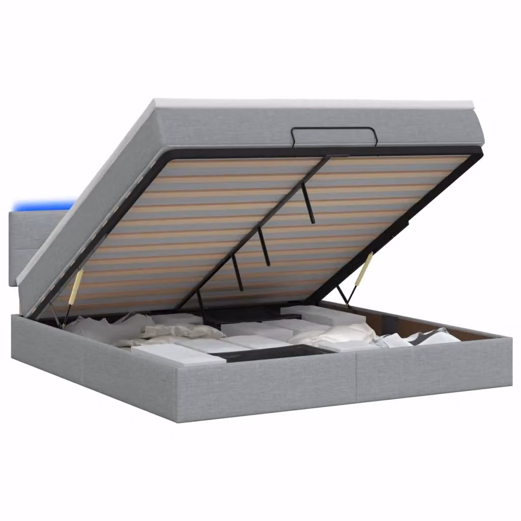 Letto Ottomano con Materasso Ibrido e Illuminazione LED vidaXL Grigio e Bianco L: 180 cm, P: 200 cm, H: 88 cm – 2