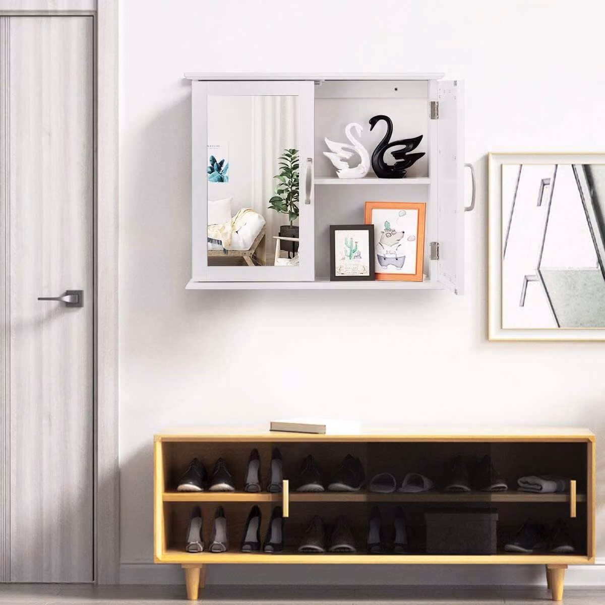 COSTWAY: Armadietto con specchio per il bagno, mobile bagno con specchio, armadio per il bagno, specchio da bagno, mobile sospeso per il bagno, armadietto con specchio per il bagno