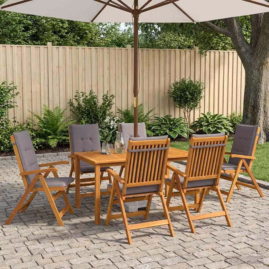 Set da pranzo per giardino e terrazzo vidaXL in legno di acacia naturale con 6 sedute e cuscini antracite