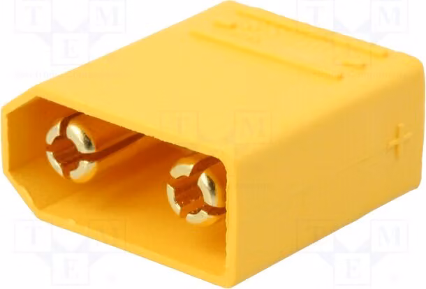 1 connettore XT90 maschio, modello XT90PB-M, per alimentazione continua (DC), con 2 pin
