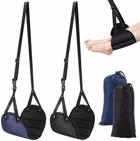 Poggiapiedi da viaggio compatto, ribaltabile, nero/blu, confezione da 2 pezzi