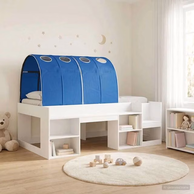 Letto con Tunnel 3 pz Bianco e Blu Legno ingegnerizzato 3423631