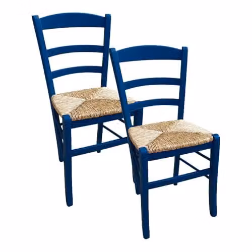 MA MAISON Set 2PZ Sedie in Legno con Seduta in Paglia - Ampia, Compatta, Schienale Alto, Robusta, Paesana, Rustica, per Cucina, Agriturismo, Ristorante, Soggiorno - 42X40X87H CM (BLU)