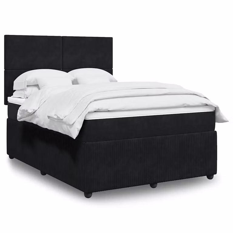 vidaXL Giroletto a Molle con Materasso Ibrido in Velluto Nero L/P/H: 140 x 200 cm