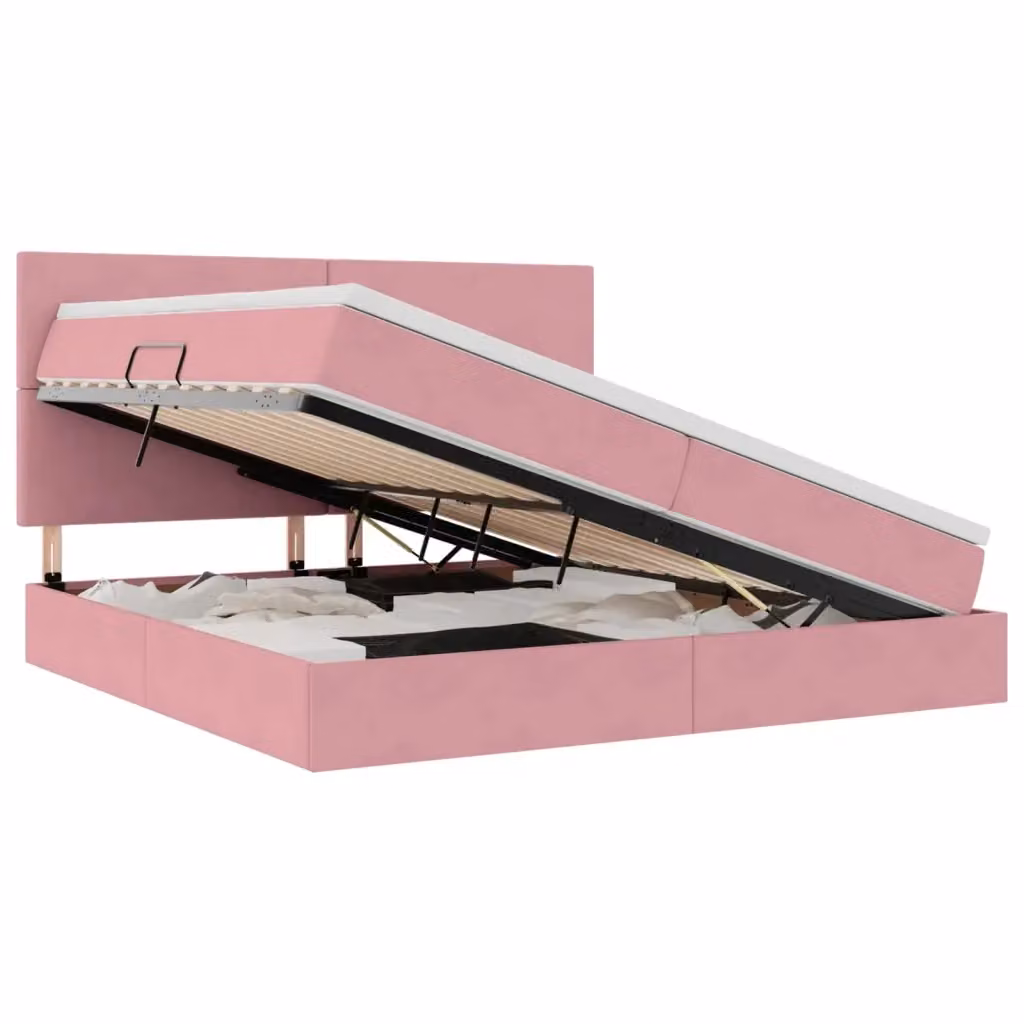 Letto con contenitore e illuminazione LED vidaXL in velluto rosa con porta USB, L/P/H: 200 x 200 x 128 cm – 2