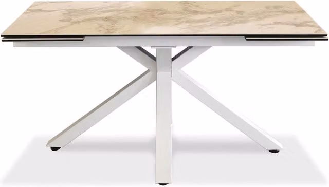 Tavolo da pranzo rettangolare allungabile GIORDANOSHOP con top in ceramica bianca su vetro e struttura in metallo L/P/H: 160/240 x 90 x 76 cm