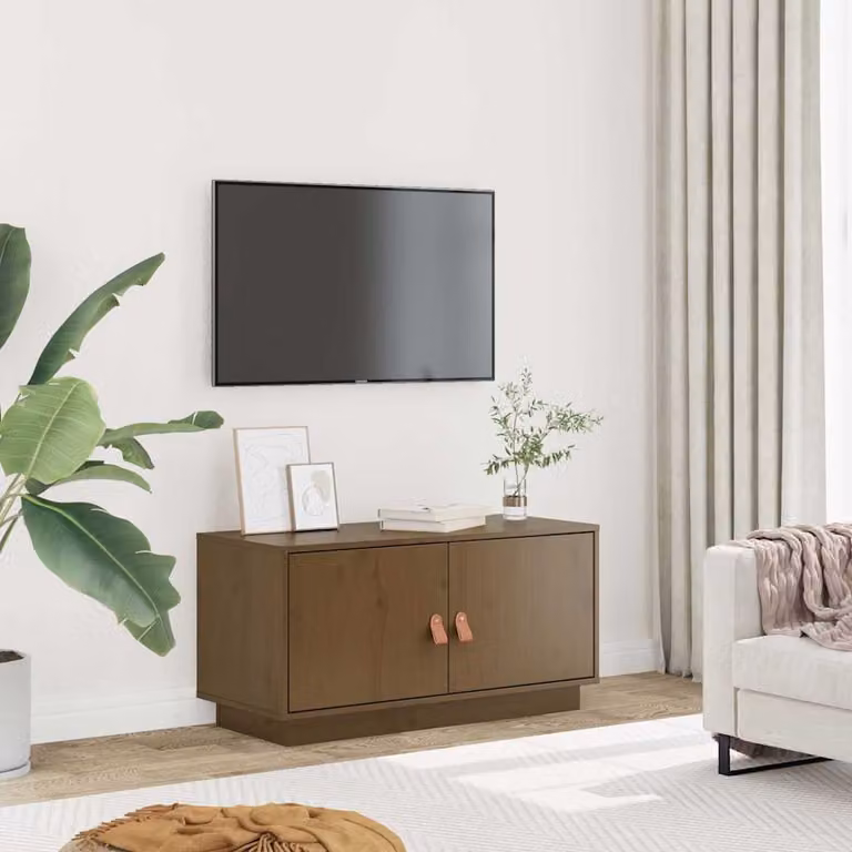Mobile Porta TV vidaXL in Legno Massello di Pino, Colore Marrone, L 80 cm x P 34 cm x H 40 cm