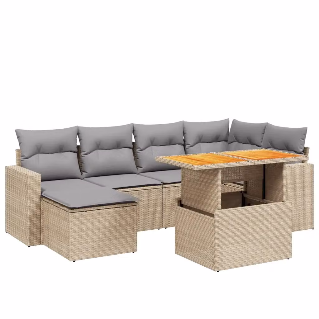 Set di divani da giardino vidaXL in polyrattan beige con cuscini e tavolino da esterno a forma di L – 2
