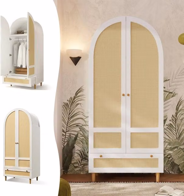 Armadio Guardaroba ¨C Minimal ¨C Bianco Legno con Cassetto Appendiabiti 80x50x180 cm