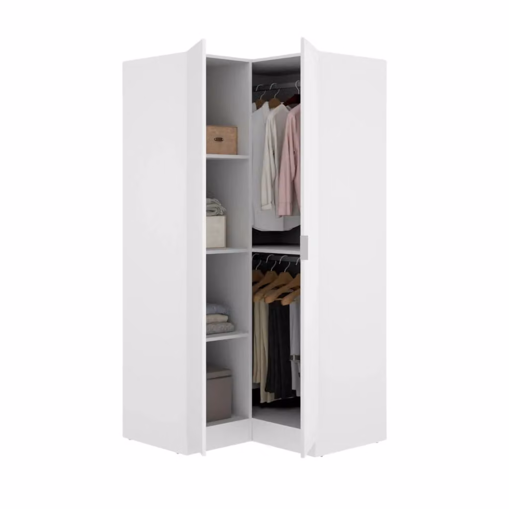 Armadio angolare DMORA Aser per camera da letto, mobile appendiabiti a 2 ante battenti, Bianco, L: 91 cm, P: 92,5 cm, H: 184 cm – 2
