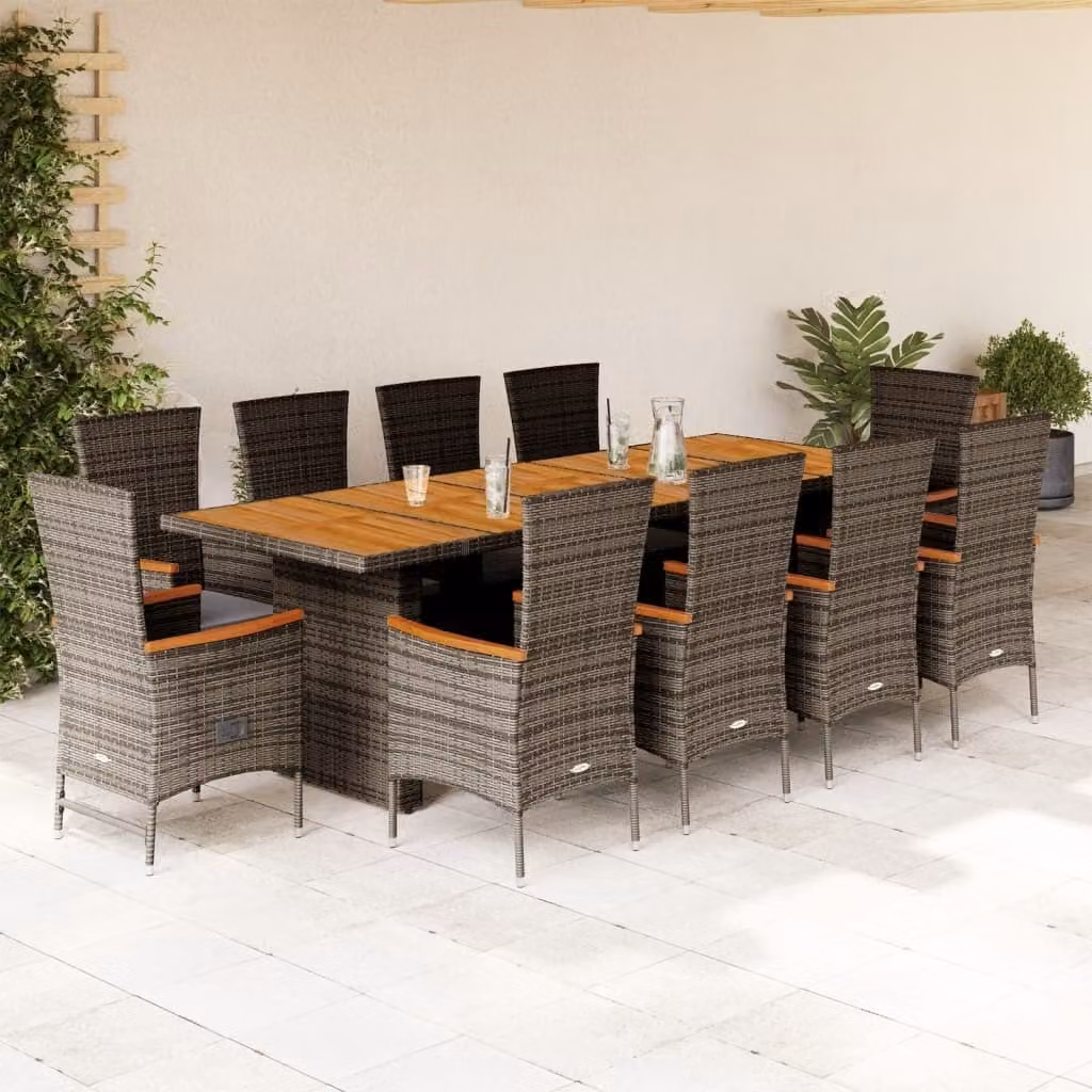 Maison Exclusive - Set da pranzo da giardino 11 pezzi con cuscini in polyrattan grigio