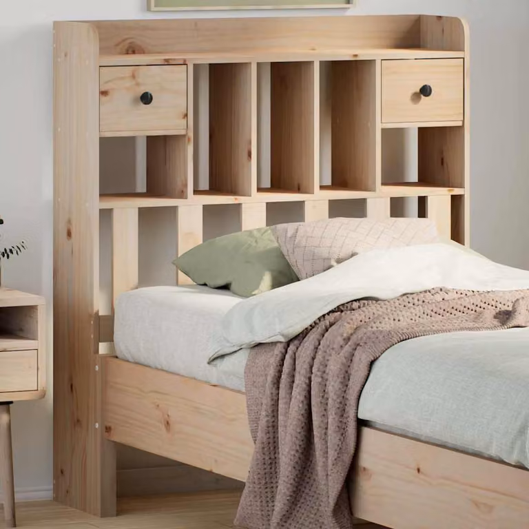 Testiera con Contenitore vidaXL in Legno Massello di Pino, Colore Marrone/Beige, 90x190 cm