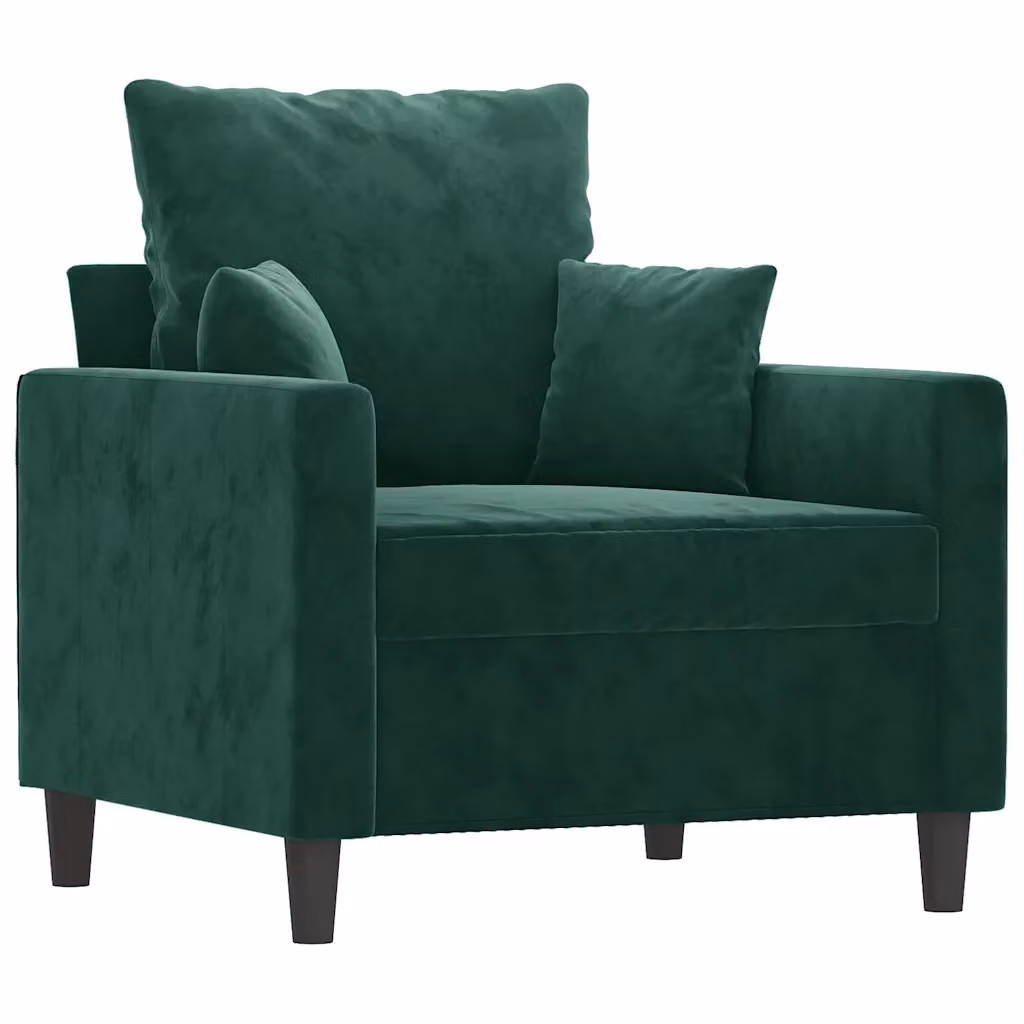 Poltrona moderna in velluto verde con struttura in metallo e braccioli – 2