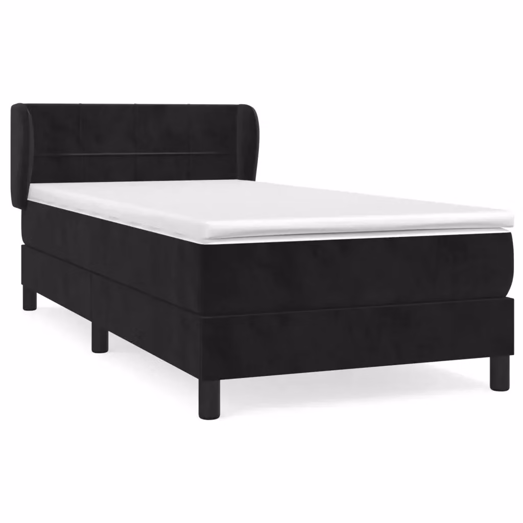 Letto Ibrido vidaXL con Giroletto a Molle e Materasso in Velluto Nero e Bianco L/P/H: 90 x 190 cm – 2