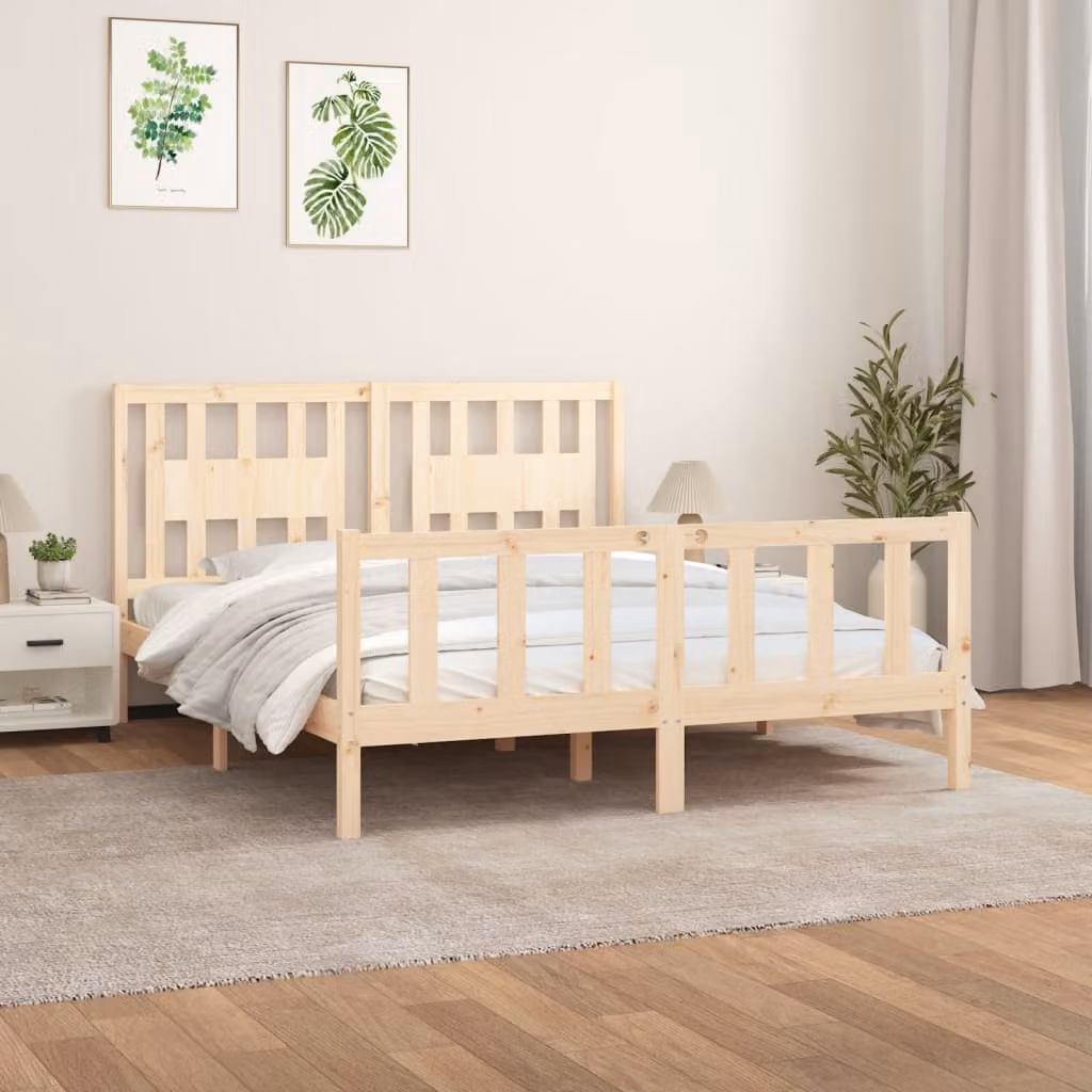 vidaXL Giroletto con Testiera in Legno Massello di Pino, Stile Rustico, L/P/H: 205.5 x 160 x 69.5 cm