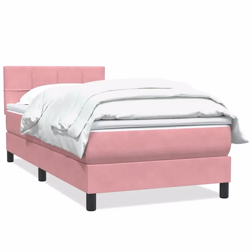 Letto con Giroletto a Molle e Materasso Ibrido vidaXL in Velluto Rosa e Bianco L/P/H: 80 x 223 x 151 cm – 2