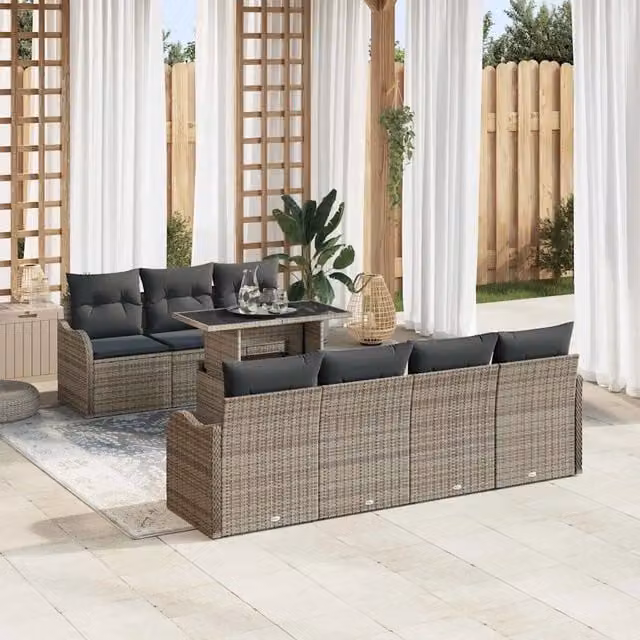 Set Divano da Giardino 8 pz 7-Numero di posti Grigio 3357142