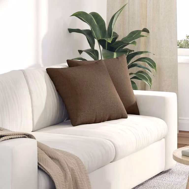 Set di 2 cuscini da divano quadrati vidaXL in tessuto marrone con fodera rimovibile, L 45 x P 45 x H 45 cm