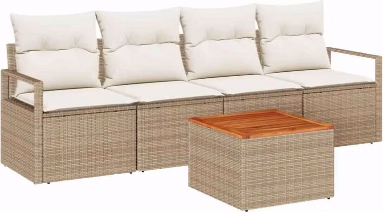 Set Divano da Giardino 5 pcs Beige e Crema polyrattan