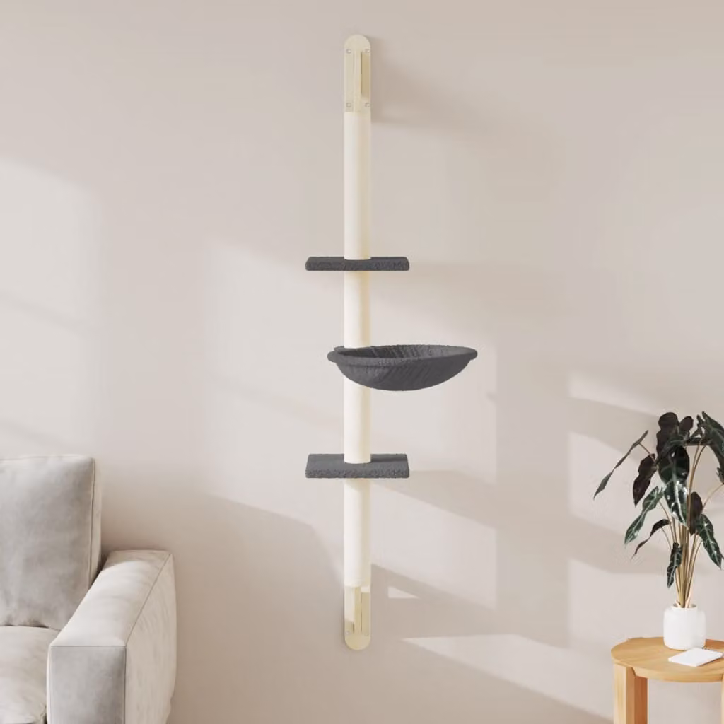 Albero per gatti vidaXL con tiragraffi in sisal e amaca, grigio, Altezza: 142,5 cm