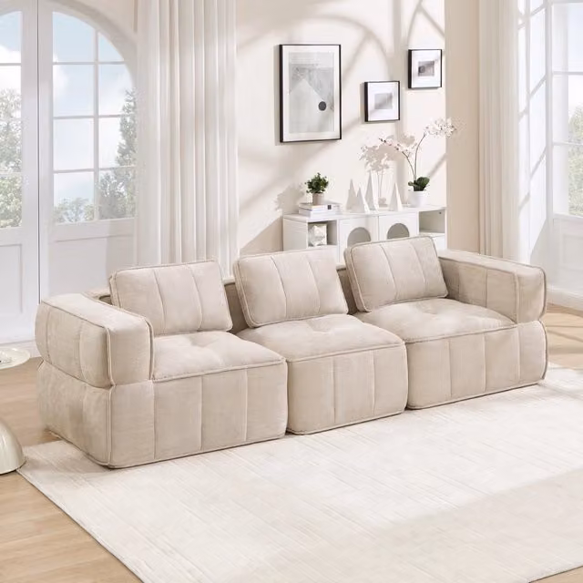 Divano modulare 271x93x67 cm senza montaggio in poliestere beige