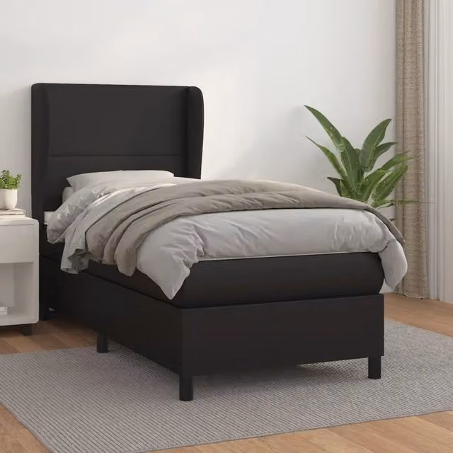 Letto a molle con materasso vidaXL in similpelle nero e bianco L/P/H: 203 x 93 x 128 cm