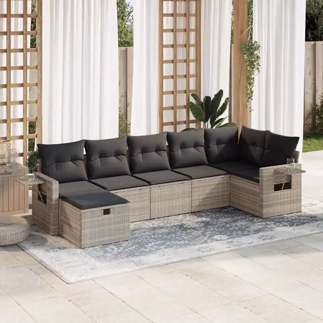 Set Divani da Giardino 7pz con Cuscini Grigio Chiaro Polyrattan 3325508