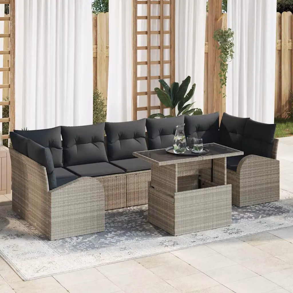 Set Divano da Giardino vidaXL 8 Pezzi a Forma di U Grigio con Cuscini e Tavolino – 1