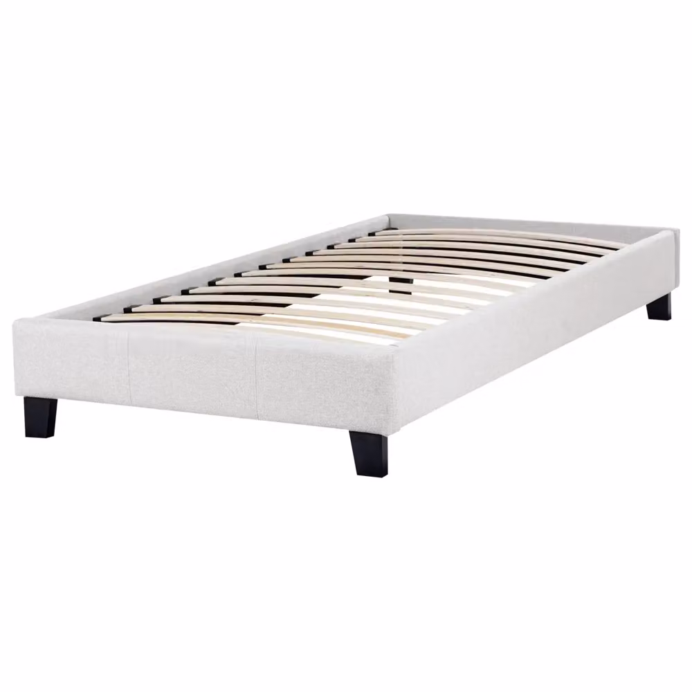 Letto singolo Beliani in tessuto grigio con rete a doghe in legno senza testiera L/P: 90 x 200 cm – 2