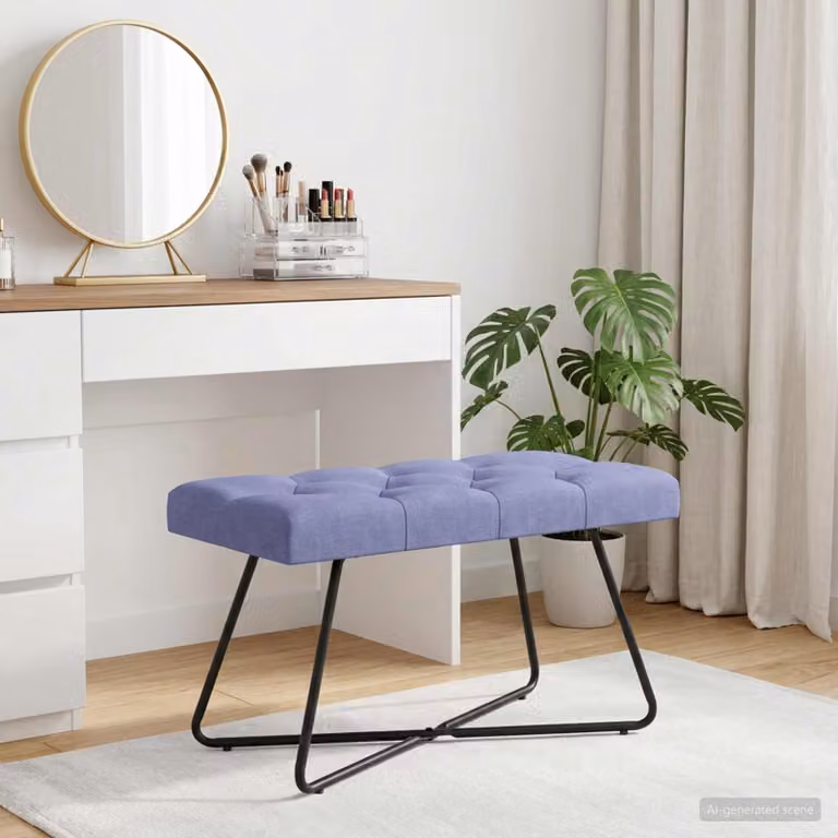 Panchina moderna vidaXL con bottoni imbottiti in tessuto blu, L 80 x P 40 x H 46 cm