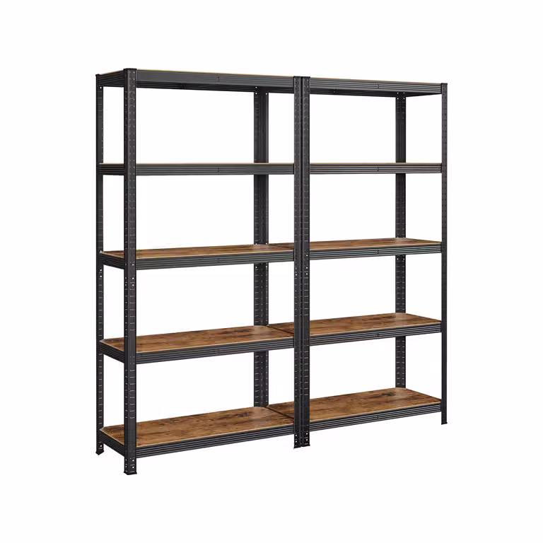 Scaffalatura in Acciaio con Montaggio Rapido, Nero / Set di 2（5 Ripiani）40 x 90 x 180 cm