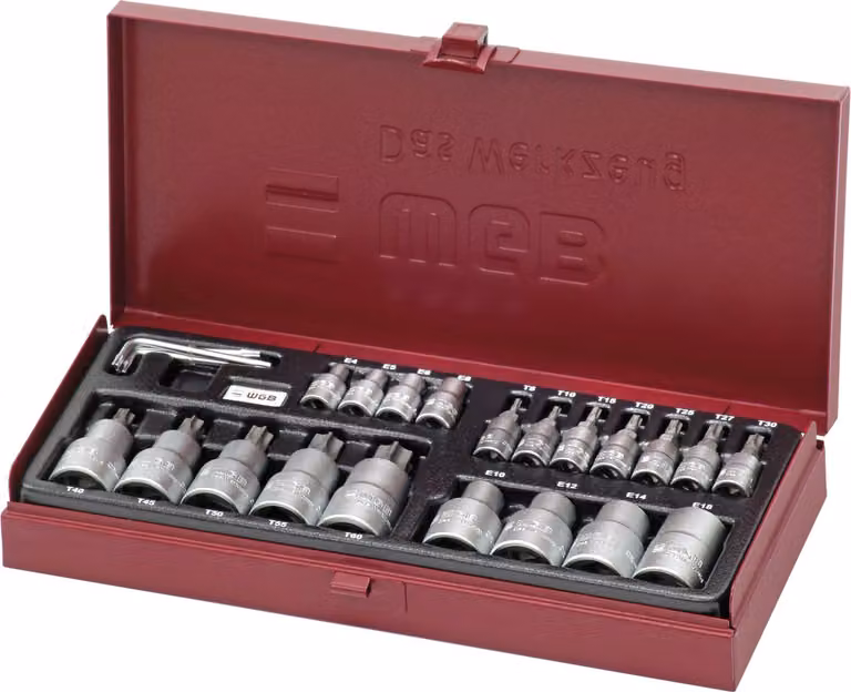 Set di chiavi a bussola WGB 3940 1/4" Torx® da 23 pezzi in scatola di lamiera d'acciaio