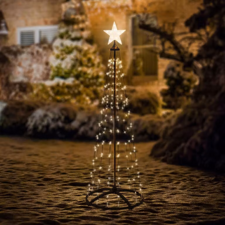 Piramide luminosa a LED, altezza 210 cm, 370 LED bianco caldo, dimmerabile, con timer e telecomando