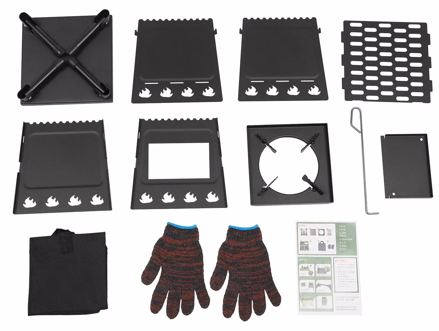 Forno a legna pieghevole, design resistente al vento, versatilità di cottura, colore nero