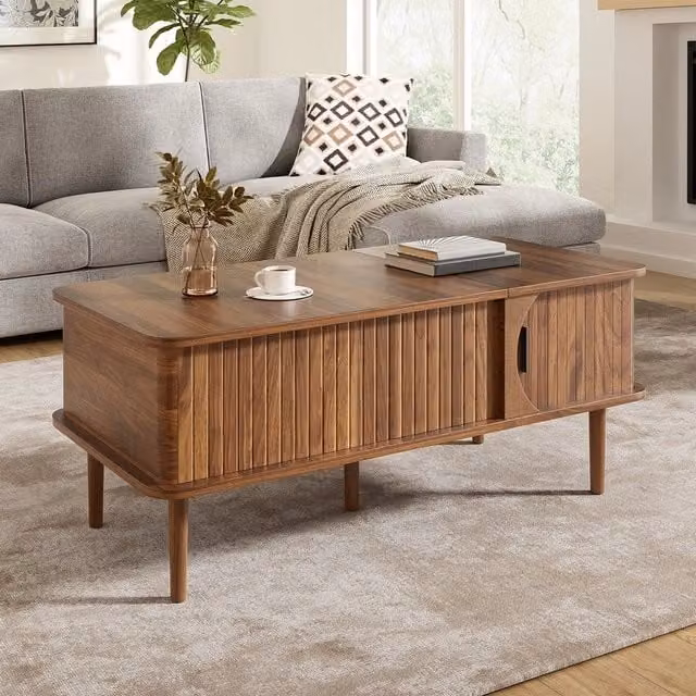 Tavolino da caffè moderno Minimal con struttura in legno e finitura effetto noce marrone, L: 60 cm, P: 60 cm, H: 45 cm