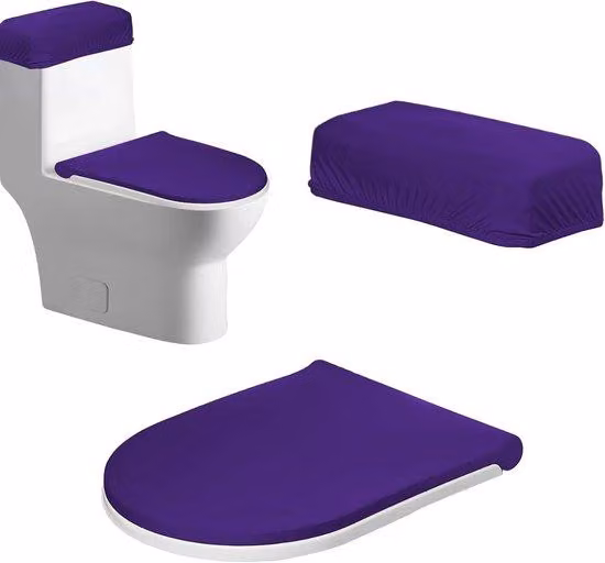 Copri-vasca WC, set composto da copri-water e copri-serbatoio, sedile per WC da bagno, universale, confezione da 2 pezzi, blu scuro, con bordo elastico