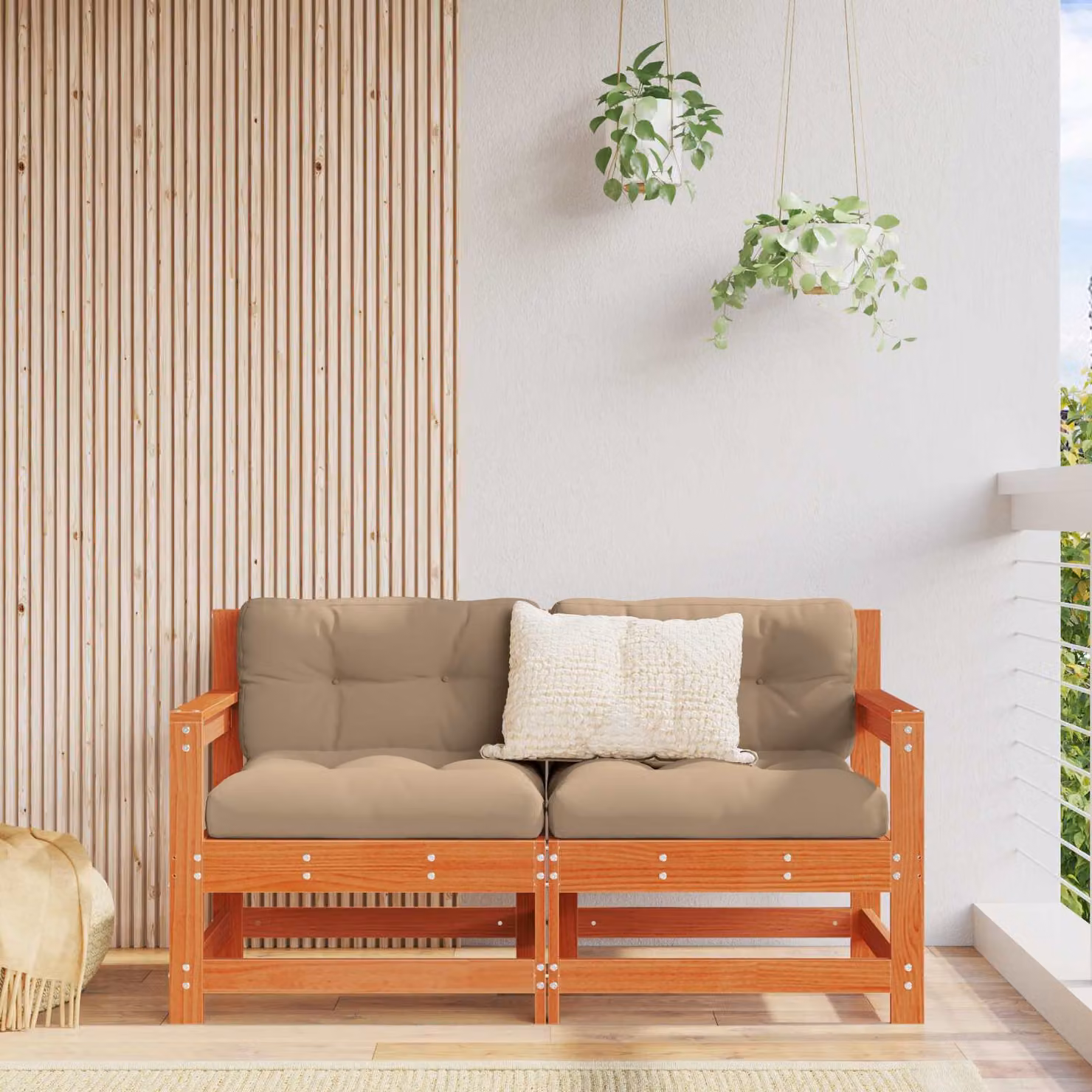 vidaXL Divano Angolare da Giardino in Legno di Pino Massiccio con Cuscini Beige e Marrone