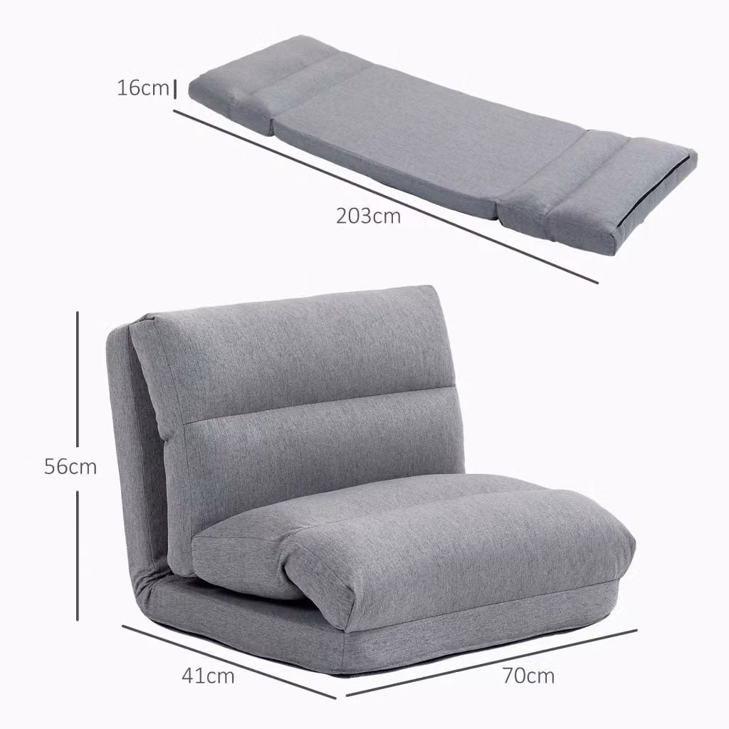 Sedia da pavimento pieghevole WISHDOR regolabile in 6 posizioni in tessuto grigio L: 70 cm, P: 41 cm, H: 56 cm – 2