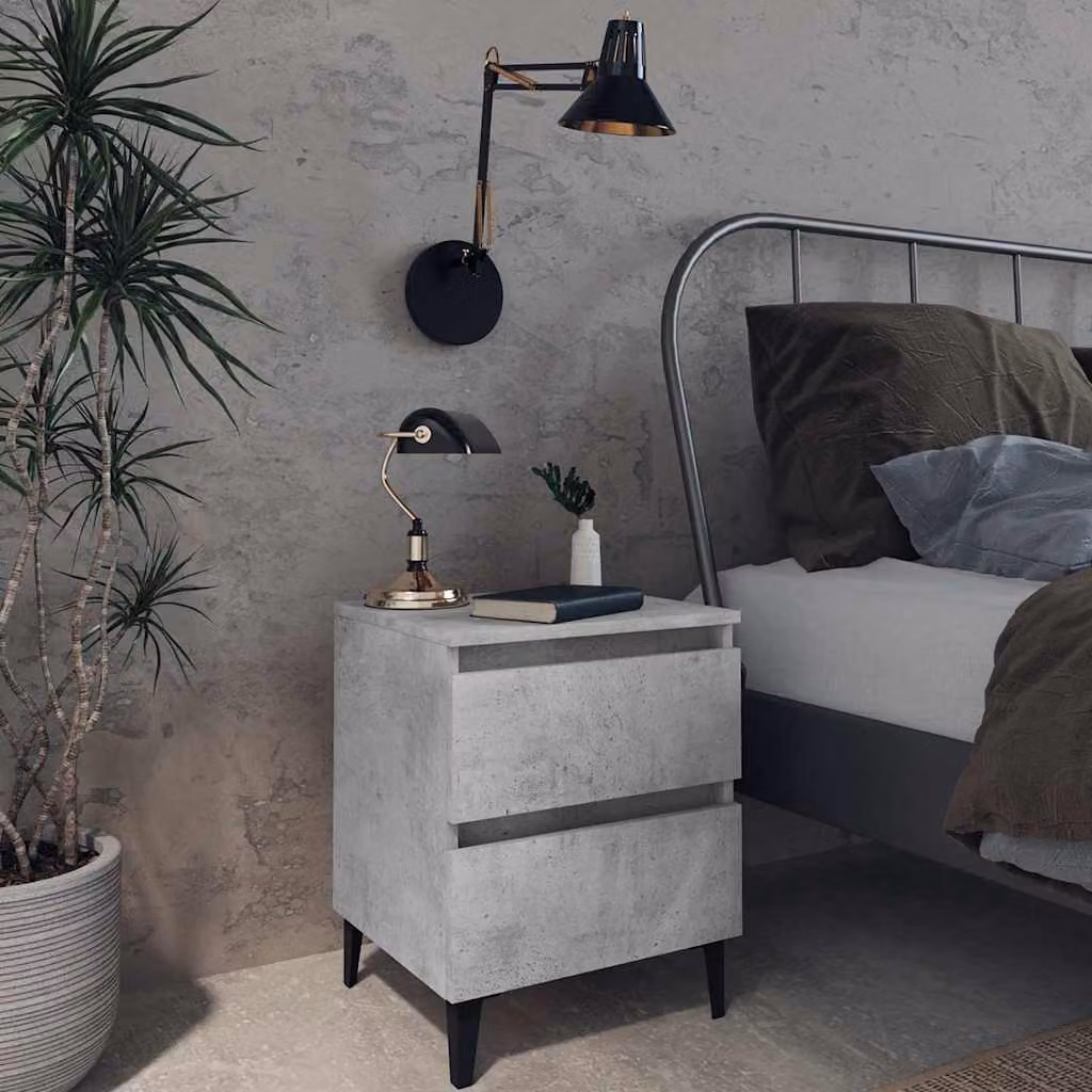 Set di 2 comodini vidaXL in stile industrial in legno e metallo, colore grigio cemento, L 40 cm x P 35 cm x H 50 cm