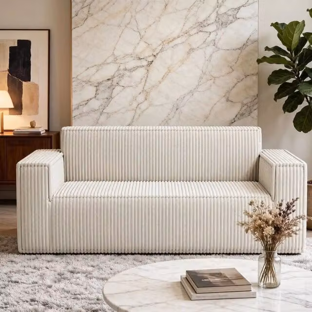 Divano 2 posti velluto ¨C Minimal ¨C bianco senza gambe imbottito