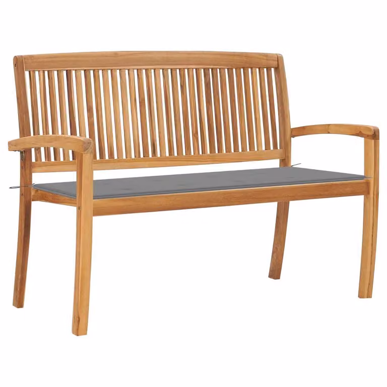The Living Store Panca da giardino impilabile con cuscino 128,5 cm in teak massiccio