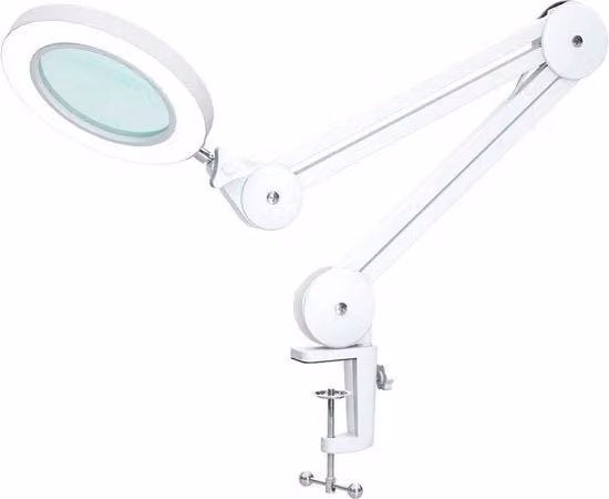 Ingranditore da tavolo con illuminazione LED regolabile e lente in vetro da 105 mm, ingrandimento 5x, colore bianco