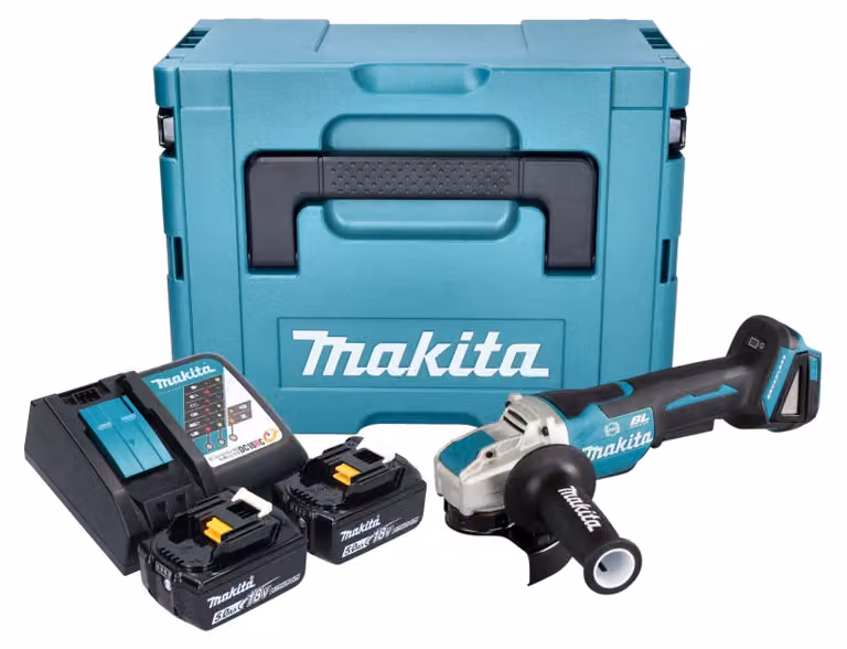 Smerigliatrice angolare a batteria Makita DGA 520 RTJX1 18 V 125 mm X-LOCK Brushless + 2x batteria 5,0 Ah + caricabatterie + Makpac