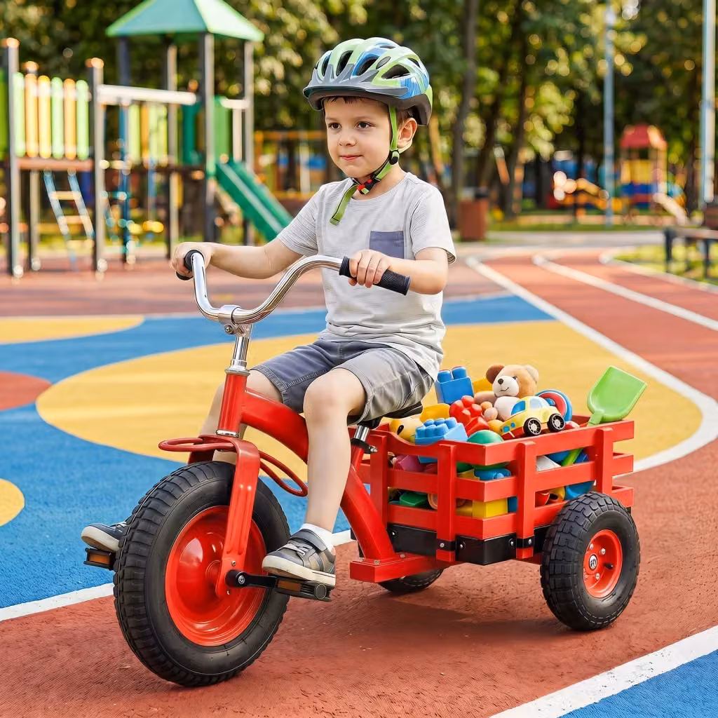 Triciclo per bambini con ruote in gomma gonfiabili e manubrio e sedile regolabili, giocattolo cavalcabile rosso per bambini dai 3 anni in su – 2