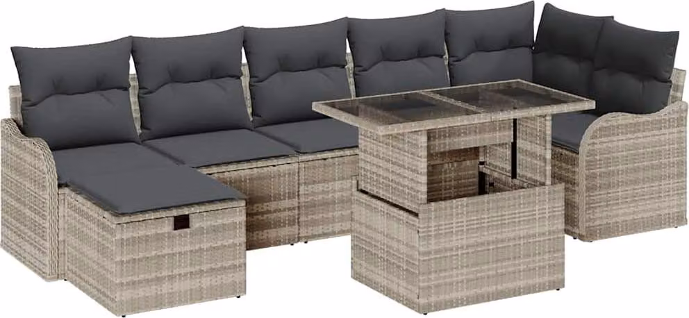 Set Divano da Giardino 8 pcs Grigio chiaro Poly Rattan