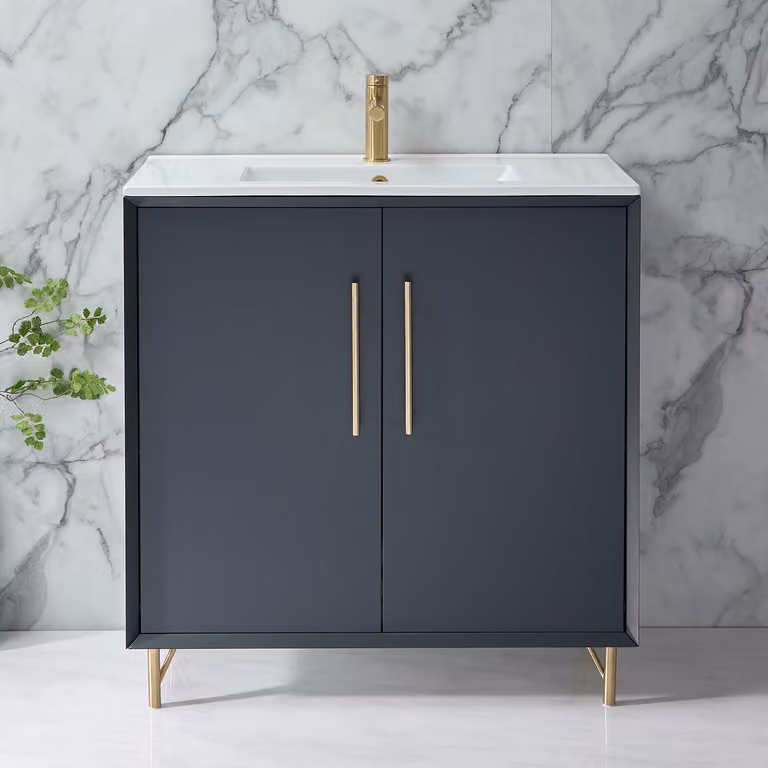Mobile Bagno Antracite 810mm con Lavabo e Maniglie con Barra a T in Oro Satinato