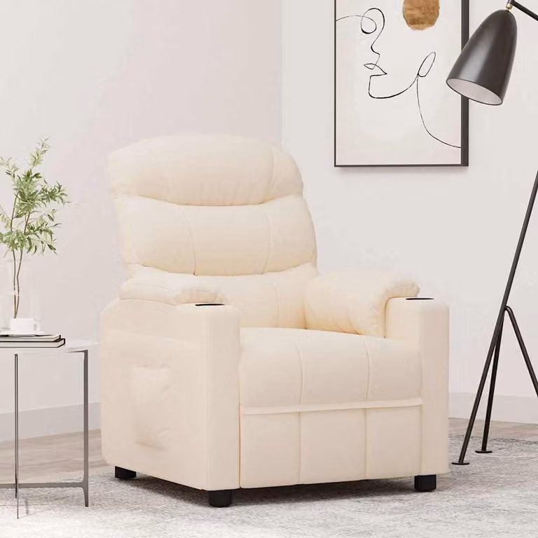 Poltrona Reclinabile Relax vidaXL in Tessuto Beige con Braccioli e Struttura in Legno e Metallo