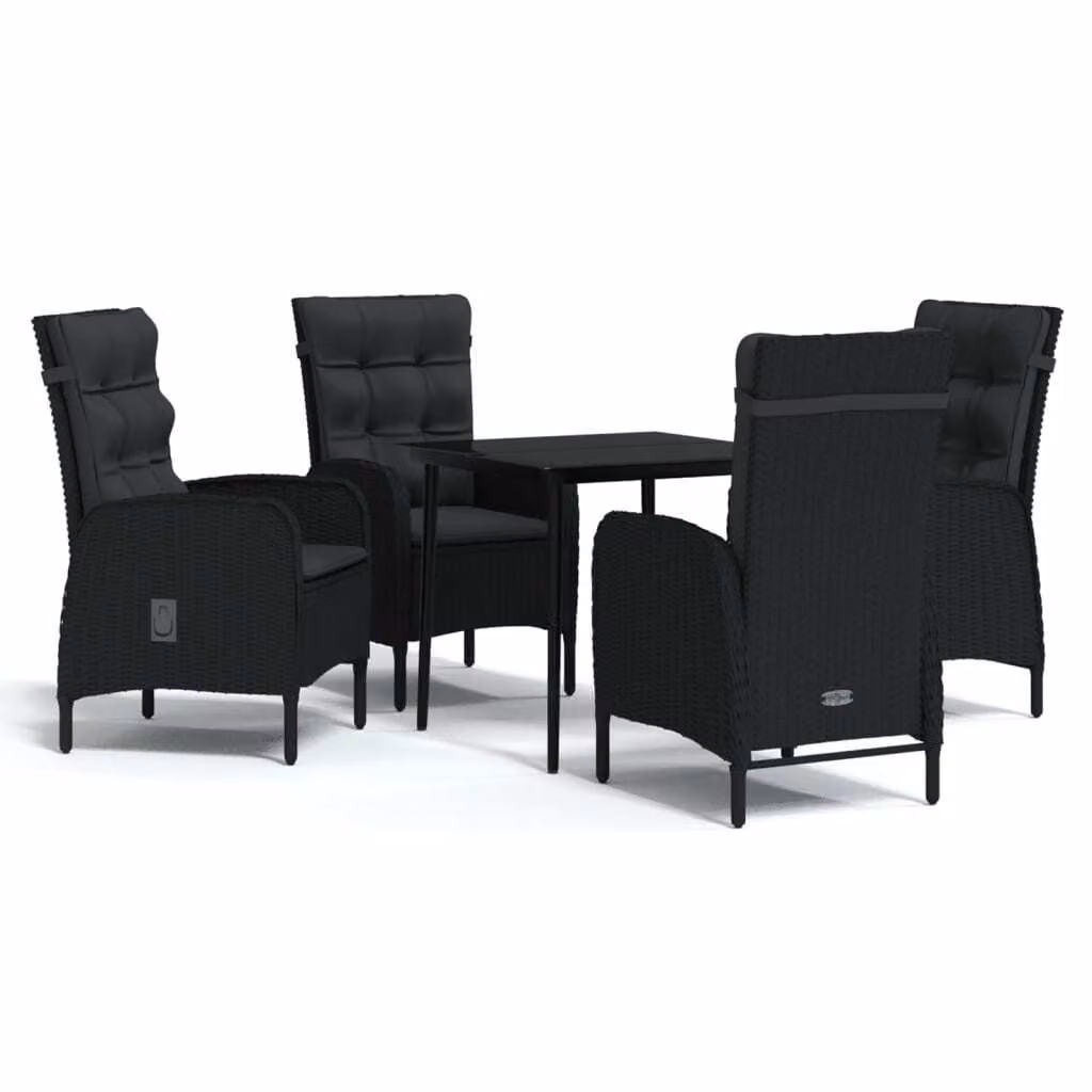Set da Pranzo da Giardino 5 pz con Cuscini Nero