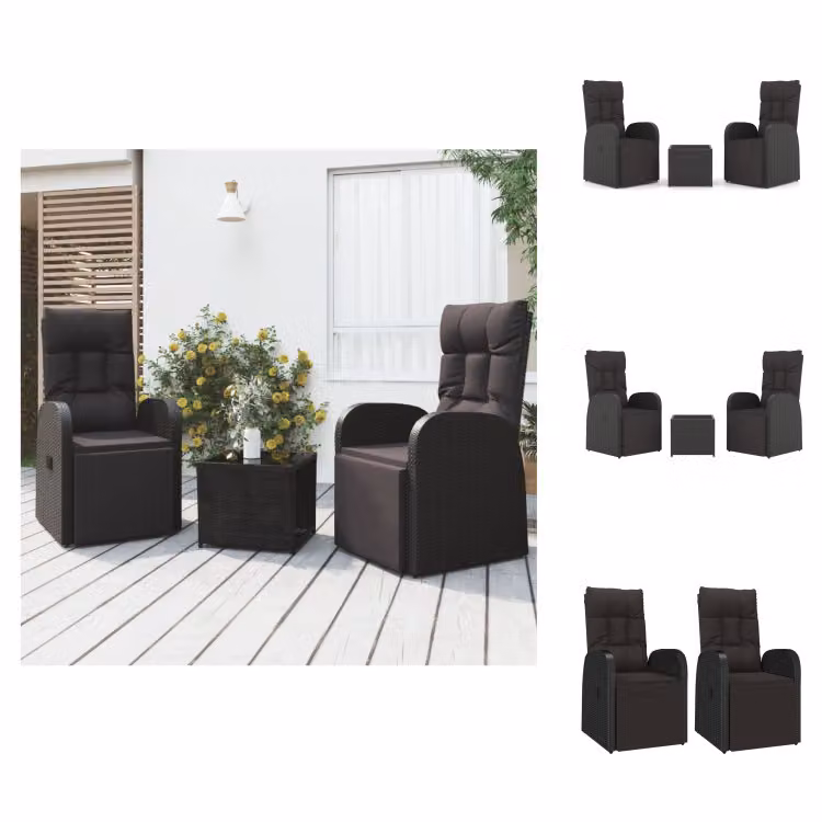 vidaXL Set di 3 pezzi da giardino in rattan nero e acciaio - Set di mobili da giardino